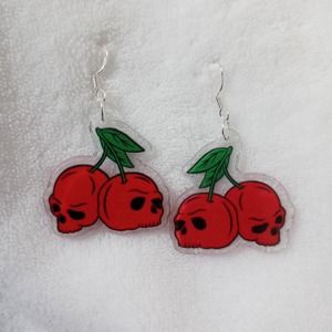 Red cherry skull earrings